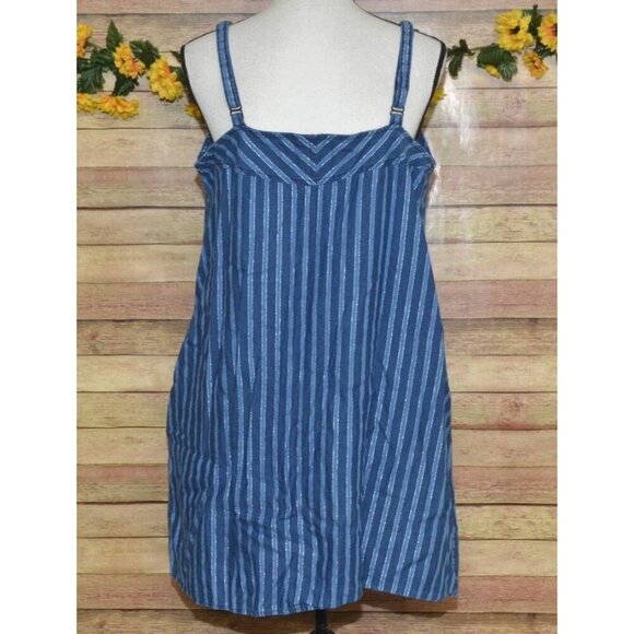 Wrangler Retro Women's L Striped Denim Sleeveless Button-Down Mini Dress Pockets - Picture 7 of 10